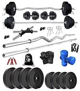 Bodyfit Home Gym Set 60 Kg Exercise Sets Weight Plates Combo, PVC, Black