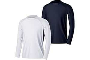 MASOCIO 2 Pièces T-Shirt Anti UV à Manche Longue Rash Guard Homme UPF 50+ Maillot de Bain Hauts Séchage Rapide