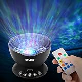Lunsy Ozean Projektor Nachtlicht Kinder Atmosphäre Tischlampe mit Multifunktionale Fernbedienung (Musik-Eingang/ 7Lichtmodi/4 Naturklänge ), für Schlafzimmer Babyzimmer Kinderzimmer, TF Steckplatz/USB Klinken Kabel, Schwarz - 7