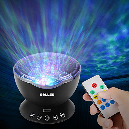 Lunsy Ozean Projektor Nachtlicht Kinder Atmosphäre Tischlampe mit Multifunktionale Fernbedienung (Musik-Eingang/ 7Lichtmodi/4 Naturklänge ), für Schlafzimmer Babyzimmer Kinderzimmer, TF Steckplatz/USB Klinken Kabel, Schwarz - 7