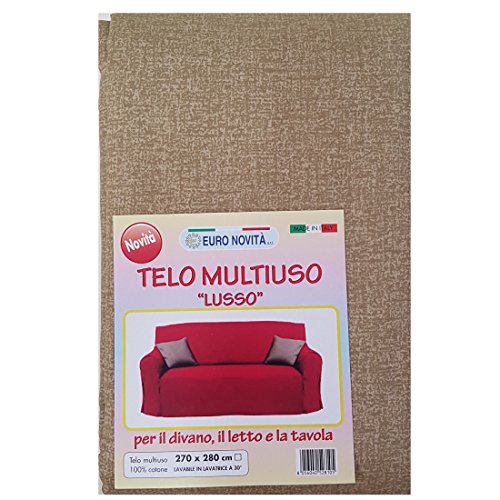 Euronovità Srl Telo arredo copridivano copriletto copritutto color Beige 270x280 cm in cotone granfoulard 100% MADE IN ITALY PRODUZIONE PROPRIA EURONOVITA'