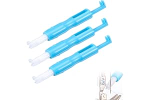 TSUWNO Aghi Automatici per Macchina da Cucire - Set da 3 Pezzi con Infila-Aghi Plastico - Strumento Pratico in Blu - Lunghezza Ago 7.1cm.