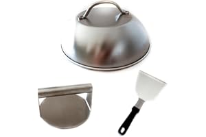 MLL PRODUCTS Set Smash Burger - Incluye Prensa Hamburguesas, Campana para Cubrir Hamburguesas y Fundir Queso y Espatula Cocina - Kit para Hamburguesas Caseras de Acero Inoxidable - Prensa para Hamburguesas.