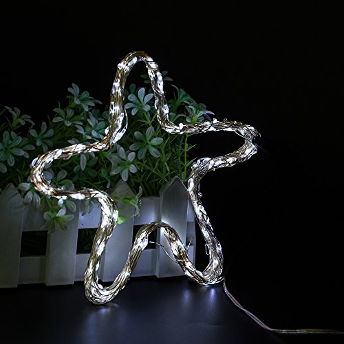 GRDE® Lichterkette Solar led Lichterkette garten Lichterkette Dekorative Beleuchtung Außenlichterkette Weihnachtslichterkette Solar Betrieben Sternenhimmel Lichtkette Kupferdraht Atmosphäre Lampen DIY Form Nymphe Kable Beleuchtung Multi-Farben,150 LED 72 ft, 2 Modi Standby/Blinken für Innner Außen, Gärten, Bäume, Traufe, Zaun, Geländer, Balkon, Weihnachten Hochzeit Geburtstag Feiern(Weiß) - 2