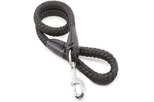 Ancol Super Rope Dog Lead in Black - Weatherproof Nylon Diamond Weave Pet Accessory - Puppy Walking Leash - 1.07m x 20mm