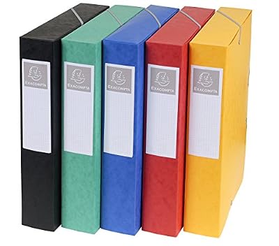 Exacompta Lot de 10 Chemises 3 rabats et élastique Cartobox dos de 6 cm en carte lustrée 7/10e Assortis (noir, vert, jaune, bleu, rouge)
