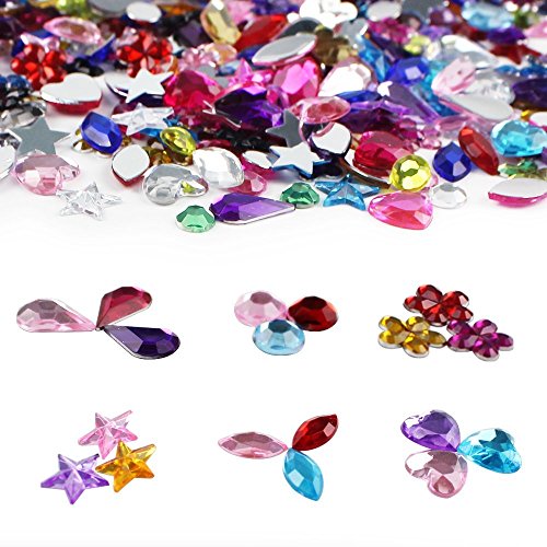 JPSOR 600 Stück Flach Gefäß Acrylat Strass Steine künstlich Strasssteine Schmucksteine, 6 Formen, 6-13mm, gemischte Farben - 5