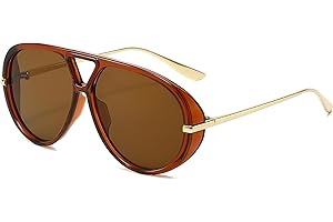 YAMEIZE Oversized Pilot Sunglasses for Women Men Round 70s Retro Double Bridge Vintage Large Big Frame Punk Sun Glasses UV400