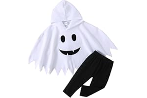 WERNZATT Toddler Girl Boy Halloween Outfits Ghost Costume Hood Cloak Tops with Solid Color Pants 2Pcs Fall Clothes Set