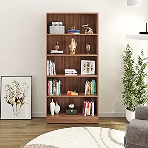 BLUEWUD Alex Engineered Wood Bookshelf Storage Cabinet, Book Rack, 5 Shelves (Walnut)