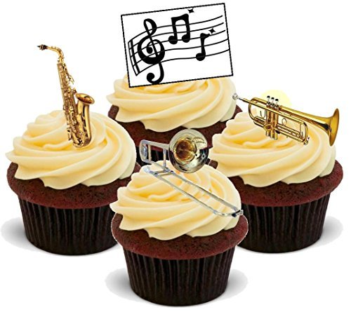 Preisvergleich Produktbild Messing Noten Mix Saxophon Trompete Posaune Spaßneuheit Premium Aufzustehen Essbare Wafer Papierkuchendeckel Dekoration
