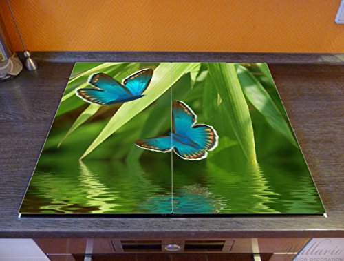 Wallario Herdabdeckplatte / Spritzschutz aus Glas, 2-teilig, 60x52cm, für Ceran- und Induktionsherde, Schmetterlinge in Reflektion - 2