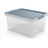 Tatay Multipurpose Storage Box with Lid, 35L Capacity, with Handles, Recycled PP Lid, Transparent, BPA Free, Blue Mist, Measu