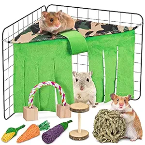 Retro Shaw Hamster Toys, Guinea Pig Toys, Hamster Chew Toys with Hideout Tent for Chinchillas Rabbits Bunny Squirrels Gerbils Rats Cage Accessories, Natural Wooden Teeth Care Molar Toy