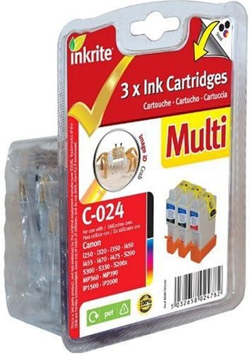 Inkrite Ink 3 Pack for Canon i250 i350 i4xx S200 S300 Pixma BJC 2000 4000 - BCI-21 BCI-24 (Crab)