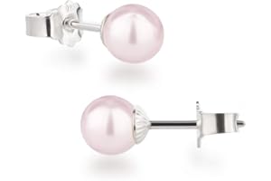 Schöner-SD Damen Ohrstecker 925 Silber mit runden Perlen Kugeln 6mm bunt