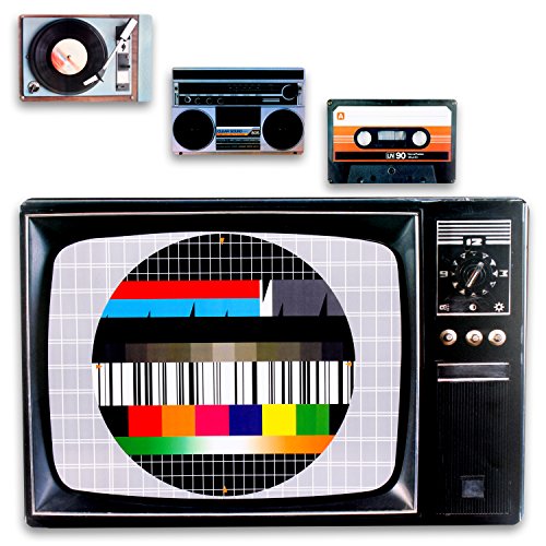 Kunststoff Tischsets Untersetzer im Retro 80er Style im 4er SET als Kasette, Testbild, Plattenspieler und Getthoblaster