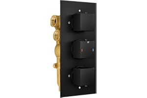 NES HOME Matt Black 3 Dial 3 Way Square Concealed Thermostatic Shower Valve