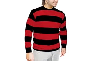 FAIRY BOUTIQUE Adults Unisex Red and Black Striped Knitted Crew Neck Jumper Kids Long Sleeve Halloween Parties Fancy Sweatshirt Sweater Top