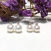 18 Karat Gelbgold Akoya Perle Diamanten Ohrstecker Runde Perlen Ohrstecker Meerwasser Salzwasser Japanische Akoya Perlen 7-8mm