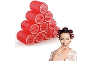10 Pcs Bigoudis Cheveux, AISEELY Bigoudis Magiques Cheveux, Bigoudis Wavy & Longs & Milieu & Courts, Bigoudis Velcro pour Hair Salon Coiffeur Coiffure(Rouge-36mm)