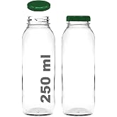 250 ml Şeffaf Hale Cam Şişe, Yeşil Metal Kapaklı, Meyve Suyu ve İ&ccedil;ecekler i&ccedil;in, 250 cc, Yerli &Uuml;retim, 15 Adet