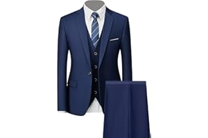 JESHIFANGJIUSU Ensemble de Costume Formel 3 Pièces pour Hommes Costumes de Smoking de Mariage Slim à 1 Bouton Revers Élégant Blazer de Fête d'affaires Gilet Pantalon
