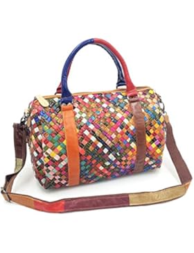 Moonsister Mode Damen Echts Leder Umhängetasche, Bunt Weberei Einkaufen Freizeit Schultertaschen Handtaschen Boston...