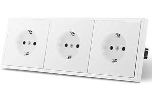 MVAVA Enchufe Schuko Norma EU Enchufe empotrado de 3 compartimento Fácil instalación Enchufes de 80 mm*220 mm Requiere 3 cables Blanco