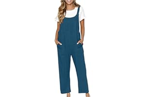 DGHM Cotton Linen Dungarees for Women Uk Wide Leg Jumpsuit Longline Loose Fit Playsuits Thin Light Jersey Rompers Sleeveless Plus Size Strappy Overalls Leisure One Piece Suit for Travel, Holiday