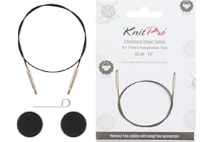 KnitPro - KnitPro Acciaio Inox Nero/Oro Cavo Fisso Intercambiabile per Ago da 40 cm con Cappucci Terminali e Chiave Cavo - 1 Set