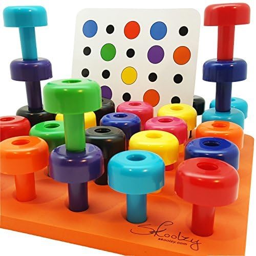 Skoolzy Peg Board Set with Pattern Card - Fine Motor Toy for Toddlers and Preschoolers Occupational Therapy Montessori Color Recognition Sorting