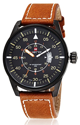 NAVIFORCE Herren Casual Armbanduhr Leder Analog Quarz Kalender 3ATM wasserdicht braun schwarz 9044 NAVIFORCE Herren Casual Armbanduhr Leder Analog Quarz Kalender 3ATM wasserdicht braun schwarz 9044