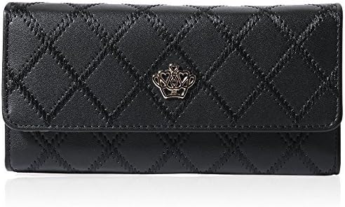The Ninth Day Women Long and Slim Leather Wallets, Lady Elegant Colorful Clutch Purse (Black)