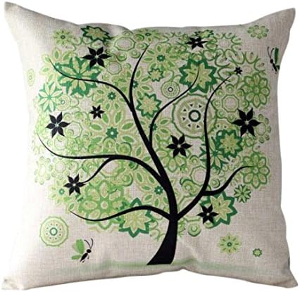 Tonwalk Fresh Cartoon Flower Tree Pillow Case Sofa Waist Throw Cushion Cover Home Decor (Green)