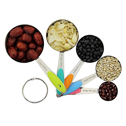 Edelstahl 5Set Messbecher (30ml, 60ml, 80ml, 125ml und 250ml) + 5er Set Messlöffel (1.25ml 2.5ml 5ml 7,5ml 15ml) für Kochen und Backen - 5