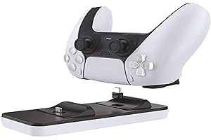 DR1TECH GamePow+ stacja ładująca do kontrolera PS5 Dualsense z szybkim ładowaniem – podwójne ładowanie bezprzewodowego kontrolera PS 5 z wyjmowanymi złączami