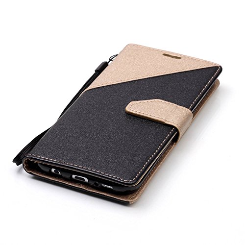 CaseHome Samsung Galaxy S7 Edge PU-Leder Etui (mit Frei HD Schirm-Schutz) Stilvoll Elegant Muster Gedruckt Entwurf Stoßfest Rutschfest Schutz Brieftasche Fall Abdeckung Schale Haut Stoßstange Magnetischer Flip Stand-Funktion mit Handschlaufe und Kreditkarten-Steckplätze Passen für Samsung Galaxy S7 Edge-Schwarz und Gold - 6