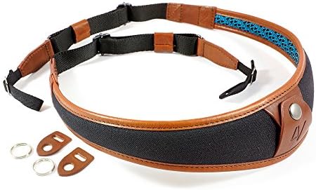 4V Design ALA Handmade Leather & Canvas Camera Strap w/Universal Fit Kit, Black/Brown (2ALLUCV0923)