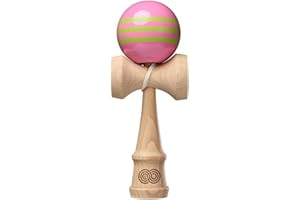 Kendama USA - Kaizen Triple Rayure – Rose avec Triple Rayure Vert Citron – Brillant