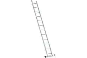 DRABEST Pro Serie Escalera de Mano Escalera de Aluminio de 12 peldaños con Ganchos, Capacidad de Carga de 150 kg, Patas Antideslizantes, Peso Ligero, Resistente a la corrosión, EN131