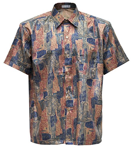 Tashisun Camisa estilo tailandés, diseño estampado, seda, color rojo