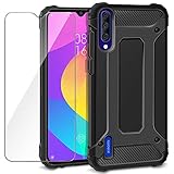 AROYI Coque Xiaomi Mi A3 + Verre trempé Écran Protecteur, TPU Robuste en Silicone + Étui PC Hybrid Double Layer Housse de Protection pour Xiaomi Mi A3 Noir