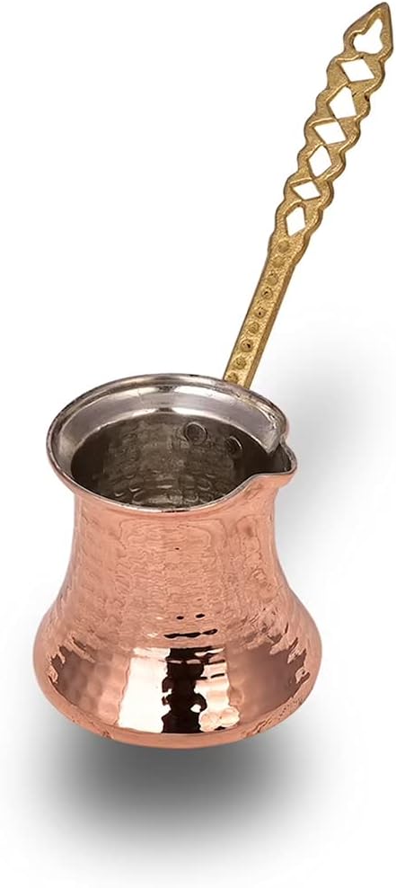 Turna Bakır Kervan Cezve 1 No İnce 1 Fincan, Bakır, Pirinç Kulp