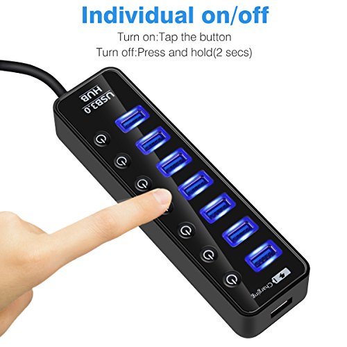 USB 3.0 Hub, ONCHOICE USB 7 Ports adapter mit Schalterknopf + 1 Port Ladeport verteiler für Apple Macbook, Macbook Pro, iMac, Notebook, Windows Laptops und Ultrabooks usw - 4