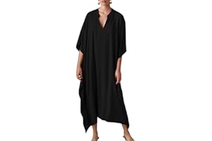 Bsubseach Broderie Robe de Plage Caftan Femmes Grande Taille Kaftan Floral Maxi Longue Tunique Bohème Boho Eté Djellaba Femme Kimono
