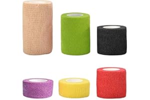 DEOLVEN Selbsthaftende Bandage,6 Rollen Bunt Selbstklebender Verband Fußgelenk Elastische Elastischer Boxen Haftbandage Mullbinden Bandagen Verbandsmaterial (Rot/Gelb/Lila/Grün/Schwarz/Hautfarben)