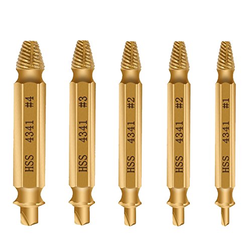 Preisvergleich Produktbild [5 Stück] E2Buy® Schraubenentferner, beschädigter Schraubenziehersatz, Schraubenentferner, Schraubenentgrater, hergestellt von H.S.S. 4341#, Härte: 62-63HRC (Golden)