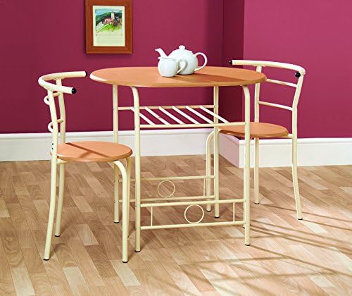 Compact Dining Set: Beech Table Top and Cream Frame: Dining Table and Chairs
