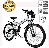 fiugsed Elektrofahrrad Mountainbike 26 Zoll E-Bike 36V, 250W Das-Kit Heckmotor, Elektrofahrräder mit 21-Gang Nabenschaltung